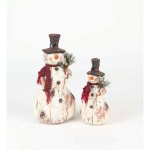 New   Pack of 4 Eco Country Rustic Ceramic Wood Look Christmas Snowman 