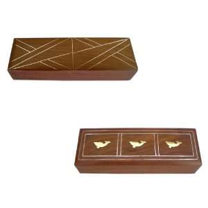  2 Pieces Wooden Jewelry Boxes Metal Lines Engraved On One 