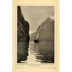   Norway River Rock Faces Boat   Original Halftone Print