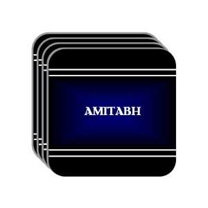 Personal Name Gift   AMITABH Set of 4 Mini Mousepad Coasters (black 