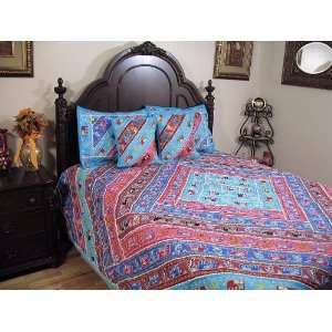  5p India Style Handmade Embroidery Bedspread Set Duvet 