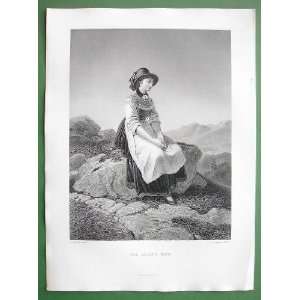  TYROL GIRL Hunters Wife Sitting on Rock Alp Mountains 