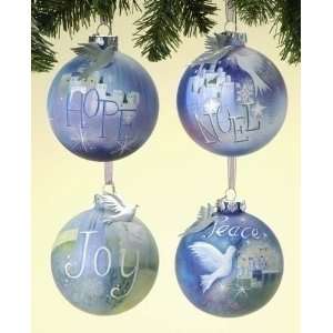  Set of 4 Abbi Brown Painted Glass Ball Christmas Ornaments 