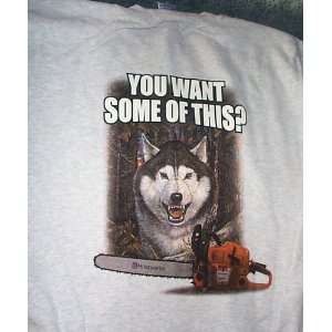   Chain Saw & Snarling Siberian Husky dog/wolf Design, Size 3XL (XXXL