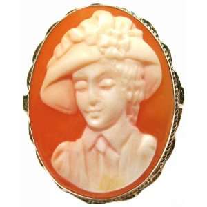   Sterling Silver Lady with Hat Cameo Ring Size 9.5 Italian Jewelry