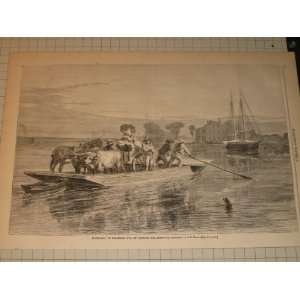   HW Engraving of Ferry Boat To Brashear City, On Berwick Bay, Louisiana