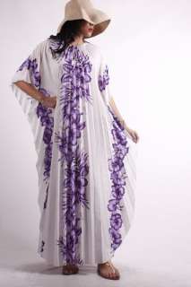 Gorgeous Vintage Ethnic Purple Floral Hawaiian Print Fan Pleated 