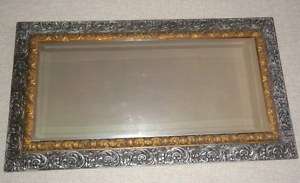GILT & SILVER ANTIQUE CARVED WOOD MIRROR ~49 x 26  