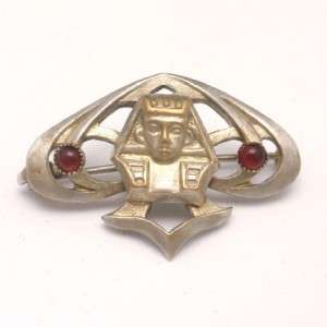 Pharaoh King Tut Egyptian Revival Vintage Pin w/ Garnets  