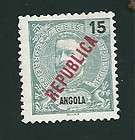 159 ANGOLA PORTUGAL 1914 15r KING CARLOS LOCAL OVERPRINTED REPUBLICA 
