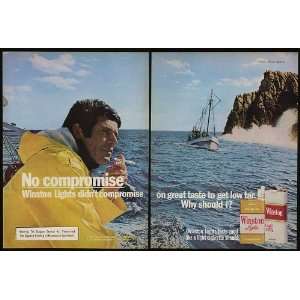  1980 Winston Lights Cigarette Man Boating 2 Page Print Ad 