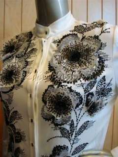 2790 New with Tags CAROLINA HERRERA White Black Sequin Beads Flower 