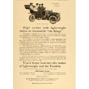 1907 Vintage Ad Franklin 1908 Type G Automobile Car 
