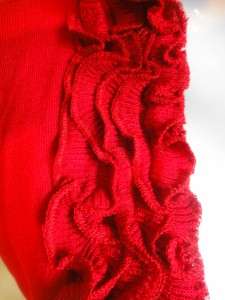 2b Bebe NEW True Red Long Sleeve Ruffle Bolero Short Sweater Crochet 