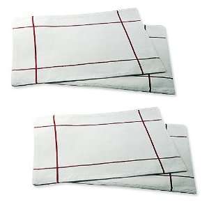  Windowpane Placemats (White with Cranberry Accent) Set of 
