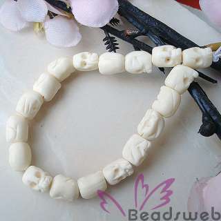 Tibetan Ox Bone Carved Skull Beads bracelet Wrist Mala  