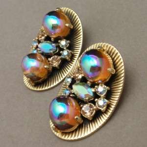 Schiaparelli Earrings Volcano Rhinestones Vintage Clip Backs Book 