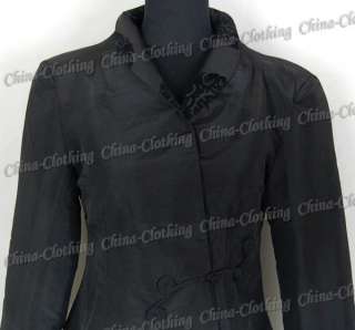 Chinese Womens Handmade Satin Clothing Jacket Coat Outerwear Black L 