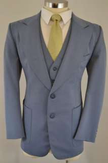 Vintage MOD Indie Andre Martin Blue 3 Piece Vest Suit 44R  