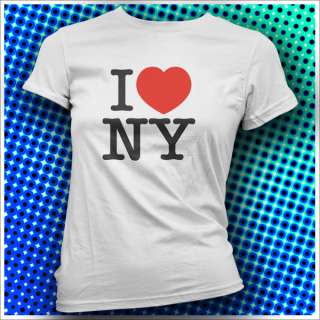 Love New York Womens Girls White T Shirt Top 80s WOW  