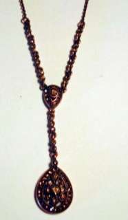 1928 Copper tone Gold Rhinestone Lavaliere Necklace WOW  