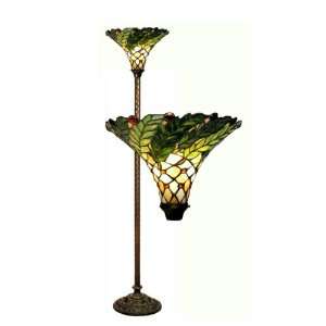  72 Green Leafy Torchiere Lamp Tiffany Style Foot Switch 