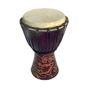    Dark Brown 12 x 6 Djembe with Dragon carving 