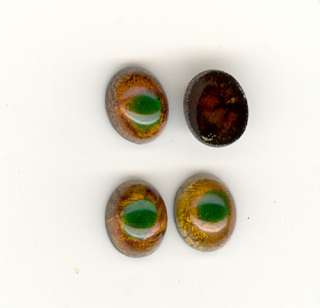 RARE BROWN WITH GREEN PEACOCK EYE Antique Glass Flat Back Cabochons 