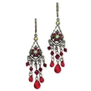 Black plated Red Aurora Borealis Crystal Chandelier Leverback Earrings 