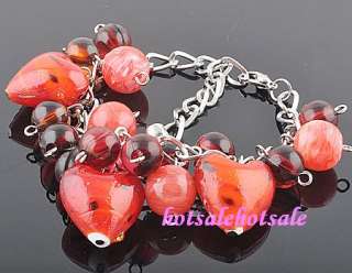 wholesale 24pcs glass heart resin beads chain bracelets  