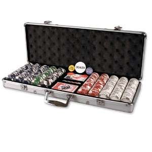    Aluminum Case with 500 Clay Chips Cards and Dice Poker Set Jewelry