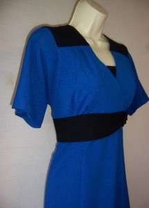 RICHARDS Blue Black V Neck Washable Wear to Work Versatile Dress 