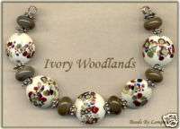 Ivory Woodlands Lampwork Glass Beads Handmade Bead Set  