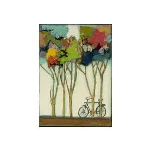  Bright Trees with Bike,giclee,canvas,painting,signed 