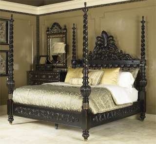 Solid Mango Wood King Bed Hand Carved Ornate  