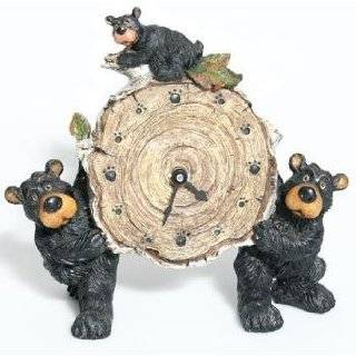 Willie Black Bear with Cub Holding a Birch Log Clock 8