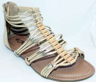 Strappy Flat Sandals Caged Sandals Metallic Gold Women  