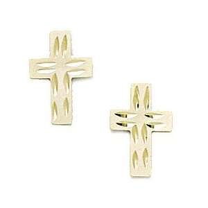  14k Yellow Gold Large Cross Stamping Earrings   Measures 