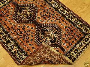   Handmade Geometric Shiraz Qashqai Rustic Brown Rose Black Rug 4x5