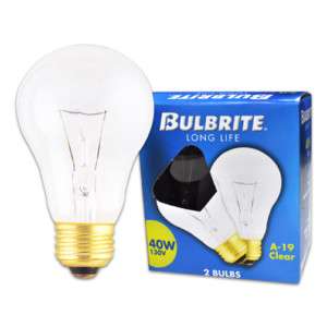 Box of 30 Bulbs, 40W/130V A19 E26/Med Clear Long Life  