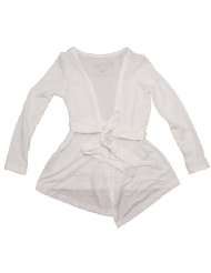 Girls White Long Sleeve Super Combed Fabric V neck Cardigan Sweater 