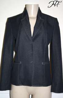 TAHARI Petite 4 4P Dark Blue Wash Tailored Stretch Denim Jacket Blazer 