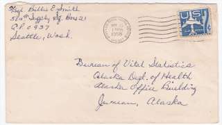 US APO 937 1958 October 15 Cancel on Cover to Juneau Alaska  