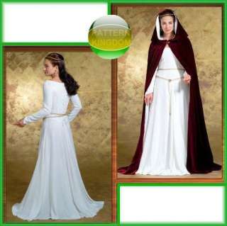 Medieval Wedding Gown/Dress+Hooded Cloak Pattern 6 12  