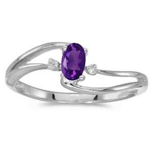   White Gold February Birthstone Oval Amethyst And Diamond Wave Ring