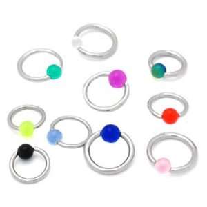  Colored Captive Bead Rings with White Acrylic Balls   16g 