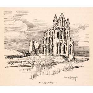  1903 Wood Engraving Whitby Abbey North Yorkshire England 