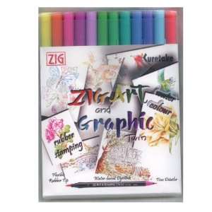  ZIG Art and Graphic Twin Marker 12 Piece Set Bright 