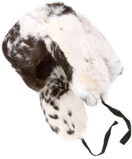 Rabbit fur Russian ushanka winter hat. White and black Trapper Bomber 