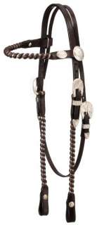 Western Headstall Horse Tack Show Silver Laced Dark Oil  